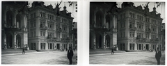 Czech Republik, Karlovy Vary, balra a színház., 1907, Schoch Frigyes, street view, hotel, theater, Fellner and Helmer-design, stereophoto, health resort, Rococo Revival, Fortepan #27576