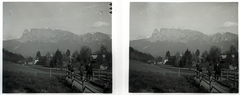 Olaszország, Dolomitok, Collalbo, 1908, Schoch Frigyes, kalap, férfiak, látkép, hegy, hegyoldal, sétabot, szikla, sztereófotó, Fortepan #27583