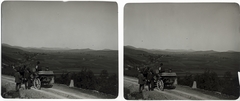 Croatia, a Plaski-medence látképe a mai 42-es főútról, Jezero falu közelében., 1908, Schoch Frigyes, carriage, tableau, coach, landscape, travelling, stereophoto, Fortepan #27585