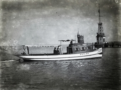 Germany, Bodensee, motoroshajó a kikötőnél., 1909, Bojér Tibor, boat, lighthouse, Fortepan #276046