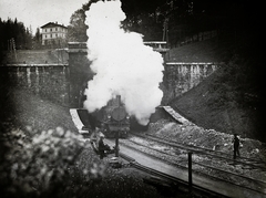 1909, Bojér Tibor, steam locomotive, cloud smoke, tunnel, Fortepan #276048