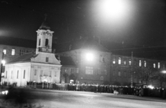 Hungary, Budapest VIII., Rákóczi út - Gyulai Pál utca sarok, Szent Rókus-kápolna., 1959, Hámori Gyula, Budapest, night, Fortepan #276251