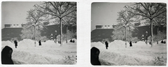 Hungary, Budapest VI., Kodály Körönd (Körönd)., 1907, Schoch Frigyes, winter, stereophoto, Budapest, Gusztáv Petschacher-design, Fortepan #27663