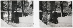 Hungary, Budapest VI., Délibáb utca 5., 1907, Schoch Frigyes, fashion, winter, fence, stereophoto, Budapest, Fortepan #27664