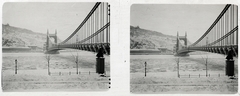 Hungary, Budapest V., Erzsébet híd, szemben a Rudas gyógyfürdő., 1907, Schoch Frigyes, winter, Danube, stereophoto, eclectic architecture, Budapest, suspension bridge, Duna-bridge, Antal Kherndl-design, Aurél Czekelius-design, Fortepan #27670