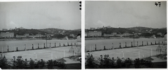 Hungary, Margit Islands, Budapest,Budapest II., szemben a Szent Lukács gyógyfürdő és a Császár fürdő., 1903, Schoch Frigyes, ship, tennis court, steamboat, stereophoto, Budapest, Fortepan #27675