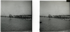 Hungary, Budapest V., Pesti szállodasor az Erzsébet hídról nézve., 1907, Schoch Frigyes, ship, smoke, steamboat, stereophoto, Strossmayer/Fecske ship, Budapest, Fortepan #27687