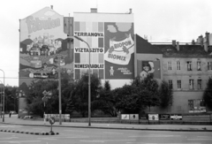 Magyarország, Budapest V., a Bajcsy-Zsilinszky út 12-14. számú ekkor üres telek, háttérben a József Attila utca 24. számú ház és a Hercegprímás (Alpári Gyula) utca 3. számú ház tűzfala., 1984, Obetkó Miklós, Best of, festmény, tűzfal, Fabulon, Budapest, lottó, Fortepan #277261