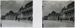 Hungary, Budapest I., a Királyi Palota (később Budavári Palota) átépítése. A Palota nyugati homlokzata, háttérben a Szent György téren a Honvédelmi Minisztérium épülete., 1902, Schoch Frigyes, architectural heritage, construction, architecture, Alajos Hauszmann-design, stereophoto, Budapest, Fortepan #27729