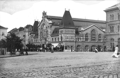 Hungary, Budapest V.,Budapest IX., Fővám tér, szemben a Központi Vásárcsarnok., 1904, Deutsche Fotothek / Brück und Sohn, Best of, building statue, historicism, Samu Pecz-design, market hall, Budapest, street view, Fortepan #277700