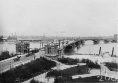 Hungary, Budapest II., a Margit híd budai hídfője, a szigeti bejáró mögött balra az Újlipótvárosi ipartelep látszik., 1904, Deutsche Fotothek / Brück und Sohn, Horse-drawn carriage, bridge, tram, steamboat, Budapest, Fortepan #277712