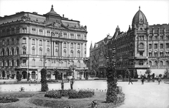 Hungary, Budapest V., Szabadság tér, szemben az Aulich utca., 1905, Deutsche Fotothek / Brück und Sohn, dome, architectural ornament, building statue, square, tenement house, Budapest, Fortepan #277750