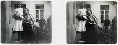 Hungary, Budapest V., Váci utca 55., 1903, Schoch Frigyes, courtyard balcony, girl, mother, mother, stereophoto, Budapest, standing on a chair, Fortepan #27780