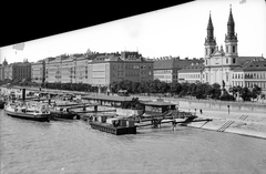 Hungary, Budapest V., a Dunakorzó és a Petőfi tér az Erzsébet hídról nézve, jobbra a Nagyboldogasszony ortodox székesegyház., 1908, Deutsche Fotothek / Brück und Sohn, wharf, ship, shore, Budapest, Fortepan #277823