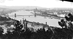 Hungary, Budapest I.,Budapest V., kilátás a Széchenyi Lánchíd és a Parlament felé, távolabb a Margit-sziget látható., 1908, Deutsche Fotothek / Brück und Sohn, picture, bridge, river, Budapest, Fortepan #277831