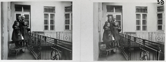 Hungary, Budapest V., Váci utca 55., 1903, Schoch Frigyes, courtyard balcony, stereophoto, Budapest, bench, standing on a chair, Fortepan #27785