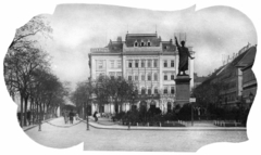 Magyarország, Budapest V., Petőfi tér, Petőfi Sándor szobra (Huszár Andor, 1882.), háttérben a Hotel Bristol., 1910, Deutsche Fotothek / Brück und Sohn, Budapest, Fortepan #277856