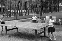 1960, Artfókusz, table tennis table, ribbon, braid, socks and sandal, kid, bench, Fortepan #278177