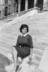 1960, Artfókusz, sitting on stairs, lady, Fortepan #278461