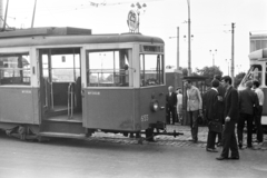 Poland, Warsaw, a mai Rondo Romana Dmowskiego (Aleje Jerozolimskie - ulica Marszalkowska kereszteződés), az ulica Marszalkowska felé nézve., 1960, Artfókusz, public transport line number, tram, Fortepan #278615