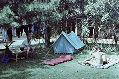 1965, Artfókusz, colorful, tent, hanging clothes, air mattress, Fortepan #278864