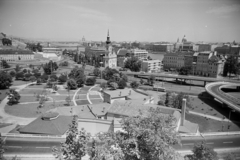 Magyarország, Tabán, Budapest I., kilátás a Gellérthegyről a Szarvas tér és a Döbrentei tér felé. Előtérben a Rác fürdő., 1966, Artfókusz, Fábián József, Budapest, Fortepan #279531