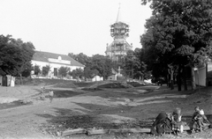 Magyarország, Szerecseny, katolikus templom, előtérben az egykori iskola épülete., 1910, Fortepan, templom, katolikus, állvány, Fortepan #2796