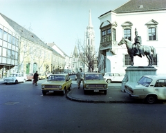 1982, Artfókusz, Fábián József, automobil, lovas szobor, sarokerkély, bástya, Hadik András-ábrázolás, Fortepan #280133