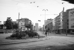 Németország, Frankfurt am Main, a Mainzer Landstraße keleti része a Platz der Republik felöl nézve, jobbra a Düsseldorfer Straße, balra a Friedrich-Ebert-Anlage., 1966, Artfókusz, Fábián József, NSZK, Fortepan #280771