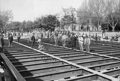 Hungary, Budapest VI., Andrássy út, a Millenniumi földalatti Dózsa György (Aréna) úti állomásának építése, 1895., 1900, Fortepan, construction, subway construction, steel beam slab, Budapest, Fortepan #28418