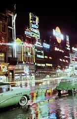 Belgium, Bruxelles, Place de Brouckère / De Brouckèreplein., 1959, Gara Andor, colorful, neon sign, neon sign, rain, Fortepan #285102