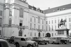 1959, Gara Andor, car park, untitled, Austin-Brand, Mercedes W120, number plate, Fortepan #285378