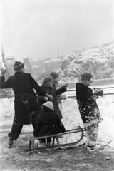 1958, Gara Andor, hógolyó, szánkó, Fortepan #285594