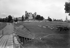 Magyarország, Sárospatak, Rákóczi vár, balra a Bodrog hídra vezető út., 1959, Építésügyi Dokumentációs és Információs Központ, VÁTI, múzeum, vár, Fortepan #28572