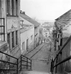 Magyarország, Budapest II., a Vérhalom utcától a Gül Baba utcához vezető lépcsőnél készült a felvétel., 1961, Gara Andor, Budapest, Fortepan #285796