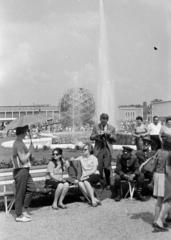 Magyarország, Városliget,Budapesti Nemzetközi Vásár, Budapest XIV., a belföldi idegenforgalom pavilonja. A Gömbkilátó szerkezete 1967. óta Balatonbogláron áll., 1963, Tem Miklós, geometria, Budapest, Fortepan #287129