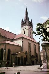 Slovakia, Prešov, Fő utca, Szent Miklós-székesegyház., 1956, Csaba László örökösei, colorful, church, Fortepan #287893