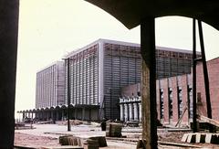 Hungary, Miskolc, Fonoda utca 21., Hűtőház (tervező Csaba László, 1959.)., 1959, Csaba László örökösei, colorful, modern architecture, construction, Fortepan #287925