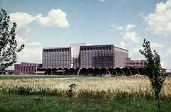 Hungary, Miskolc, Fonoda utca 21., Hűtőház (tervező Csaba László, 1959.)., 1959, Csaba László örökösei, colorful, modern architecture, building, Fortepan #287934