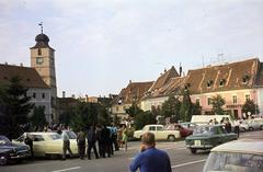 Romania,Transylvania, Sibiu, Nagy tér (Piața Mare), balra a Tanácstorony., 1971, Csaba László örökösei, Fortepan #288272