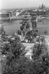 1949, Csaba László örökösei, Best of, bridge, Danube, suspension bridge, scaffolding, bridge building, wrecked bridge, Fortepan #288626