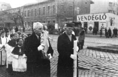 1949, Csaba László örökösei, label, restaurant, procession, Latin Church, candle, Fortepan #288629