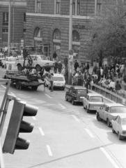 Magyarország, Budapest V., Nyugati (Marx) tér a felüljáróról a Stollár Béla utca felé nézve., 1983, Prohászka Imre, Budapest, rendszám, autómentő, Wartburg-márka, Fortepan #288760