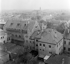 Magyarország, Kiskunhalas, kilátás a Városháza tornyából dél felé, háttérben a Szent Péter és Pál templom., 1970, Építésügyi Dokumentációs és Információs Központ, VÁTI, középület, Rezső Hikisch-terv, Fischer Ágoston-terv, Kotál Henrik-terv, szecesszió, Fortepan #28888