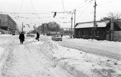 Magyarország, Budapest VIII., Baross utca az Orczy térnél, szemben a Kőbányai út, balra épül a Posta hírlapfeldolgozó üzeme jobbra a Ganz-MÁVAG., 1987, Prohászka Imre, Budapest, Fortepan #288952