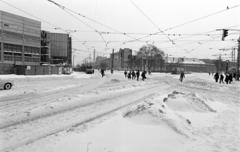 Magyarország, Budapest VIII., Orczy tér, balra épül a Posta hírlapfeldolgozó üzeme, szemben a Kőbányai út és a Ganz-MÁVAG., 1987, Prohászka Imre, Budapest, Fortepan #288953