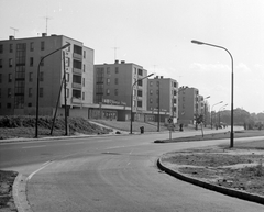 Magyarország, Vác, Földváry Károly tér a Hattyú utca felől, 2-es út., 1972, Építésügyi Dokumentációs és Információs Központ, VÁTI, lakótelep, utcakép, lámpaoszlop, Fortepan #28913