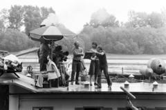 1972, Bencseky Mátyás, movie camera, filming, clapperboard, umbrella, Fortepan #289573