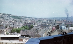 Magyarország, Pécs, Király (Kossuth Lajos) utca, látkép a Városháza tornyából a Lyceum templom felé nézve., 1965, Építésügyi Dokumentációs és Információs Központ, VÁTI, színes, városkép, látkép, Fortepan #29080