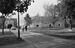 Magyarország, Szigetvár, a vár főkapuja., 1966, Építésügyi Dokumentációs és Információs Központ, VÁTI, taxi, vár, automobil, GAZ M21 Volga, GAZ 69, bástya, Fortepan #29111